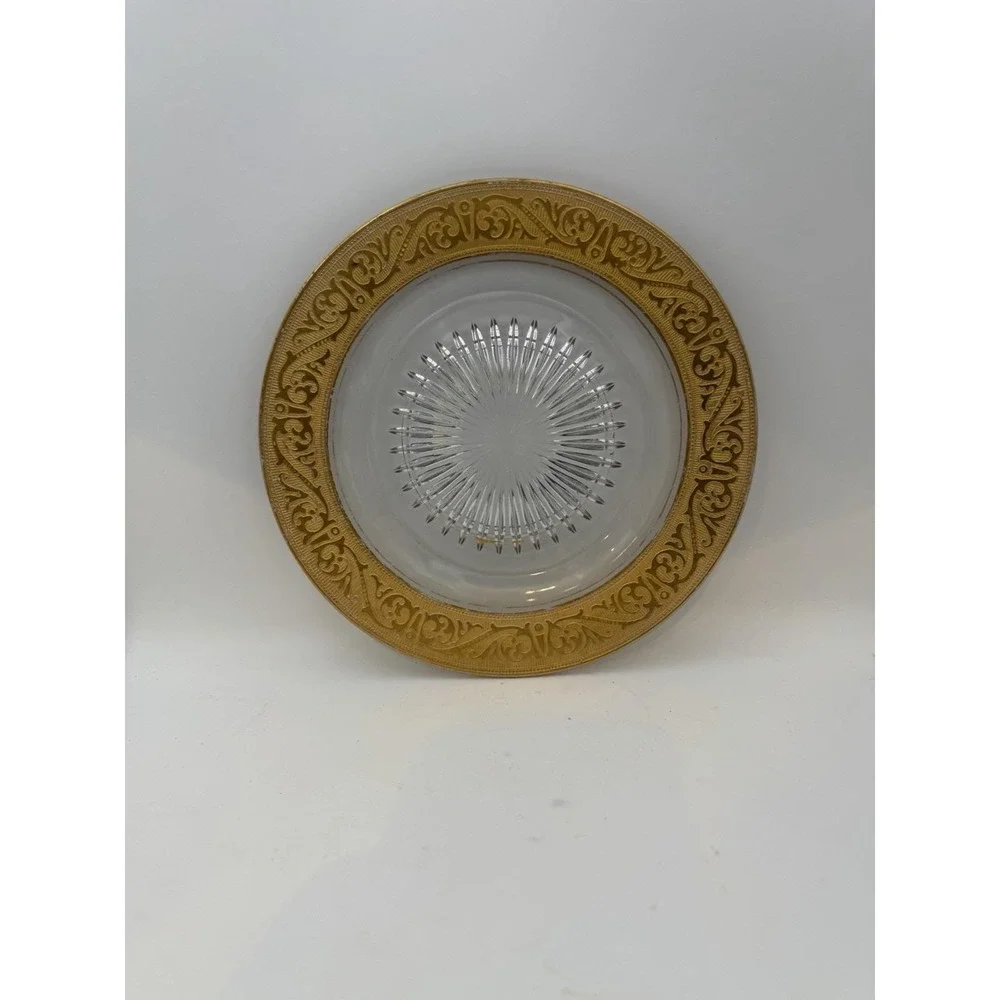 Vintage Gold Encrusted Clear Glass Dessert Salad Plate‎ 8